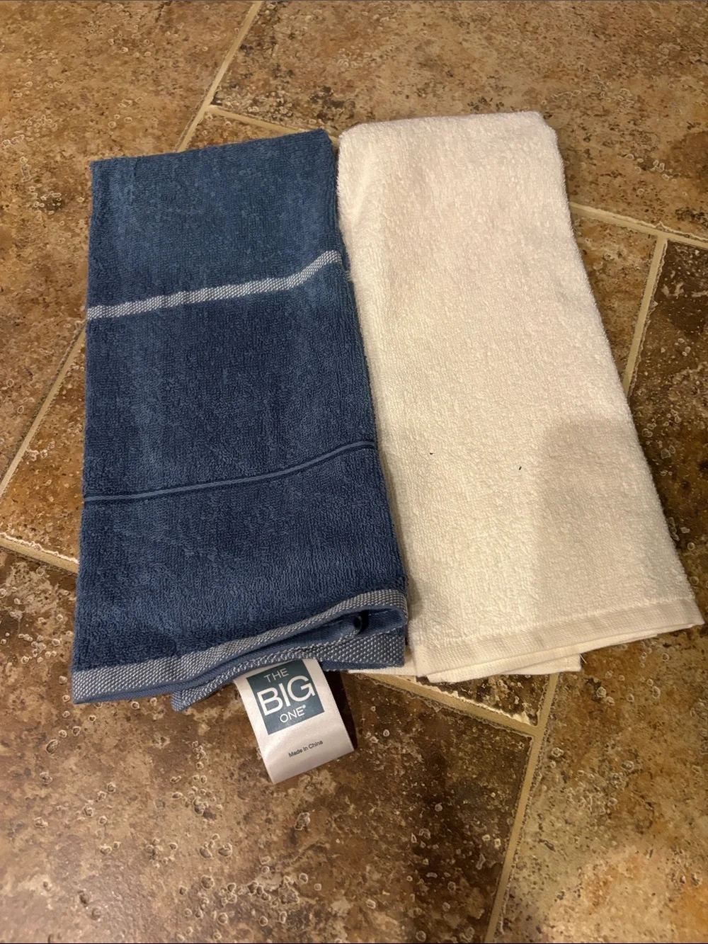 The Big One Navy and White Cotton Hand Towel Pair